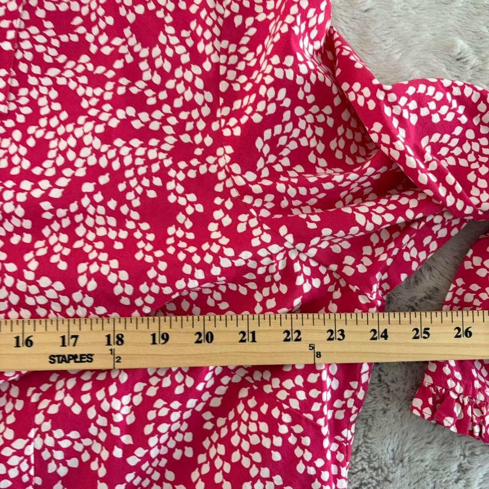 Talbots Woman Ruffle Button Down Shirt Pink White Petal Print 2X Cotton Stretch - Picture 4 of 9